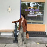 Vintage Suede Brown Jackets Women Autumn Long Sleeve Lapel Button Jacket Coat With Pockets Female Casual Chic Street Outwear