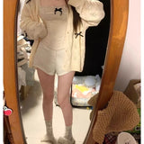 Coquette Cardigan Sweater Woman Kawaii Bow Hollow Out Knitted Tops Korean Fashion Sweet Preppy Cute Aesthetic Solid