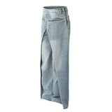 Hi Street Blue Irregular Patchwork Jeans Pants Baggy Straight Casual Denim Trousers For Male