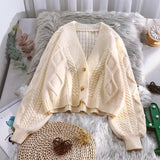 Dermearne Autumn Winter High Waist Crop Sweater Women Button Down Knit Cardiga Short Knitwear Women Knitted Jacket Outwear