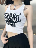 Harajuku Punk Goth Sexy Crop Tops Women's Summer Mujer 90s Grunge Graphic Skull Print Tops Fashion Sleeveless Slim Vest Tank Top