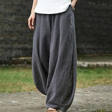 Spring Summer Loose-Fitting Designer Harem Pants Womens Wide Leg Bloomers Harem Pant Ladies Solid Cotton Trousers Balloon Slacks