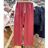 Sweet Women Red Pocket Pants 2024 Fashion Summer Ladies Red Plaid Sweatpants Female Loose Cotton Pants