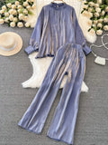 Fashion Women Solid Trousers Suit Elegant Loose Shirts Casual Blouses Straight Pants Outfits Korean Female Party Holiday Clothes