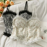 Strap vest for women embroidered pearl French breathable lace chest wrapped floral inner and outer patchwork top for women