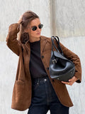 Casual Brown Women Lapel Jackets Fashion Long Sleeve Single Breasted Pockets Coats Autumn Office Lady Commuting Blazer Outwear