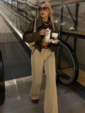 Dermearne y2k Twist Knitted Trousers Baggy Straight High Waisted Pants Women Retro Patched Button Joggers Khaki Harajuku Casual