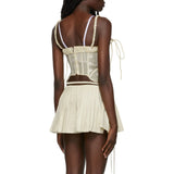 Women´s Summer Mini A-line Skirt Solid Color Low Waist Pleated Tie Up Zipper Skirt