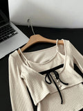 2024 Fall Winter Woman Korean Fashion Two Piece Sets Cropped Sweater Pullovers Tops Jumper Design Gyaru Knitwears 2000s Tide