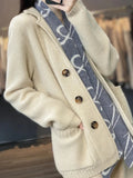 Women's Merino Wool Cardigan 100% Merino Wool Collar Cashmere Coat Casual Knitting Thickened Jacket Korean Fashion Tops Autumn