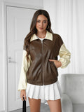 Fashion zipper Jacket Turndown Collar Women Casual Loose Coat Autumn Winter New Lady Warm Commuting Outerwear Female Clothing