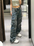 Dermearne Multi-pocket Design Streetwear Cargo Pants Women Autumn Winter Wide-leg Trendy Niche Washable Oversized Jeans Women Y2k Baggy