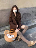 Dermearne Preppy Style Sweet New 3 Piece Set Women Vintage Elegant Knitted Skirt Suit Female Korean Fashion Plaid Casual Sets Winter