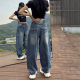 DERMEARNE High Waist Wide Leg Jeans Women's Thin Denim Pants Loose Fit Straight Full Length Jeans plus Size Casual Sle