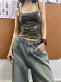 Punk rock harajuku retro camouflage camisole tops fashion sexy chic slim fit hottie crop tops 2000s aesthetic women's streetwear