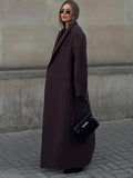 Casual Double-breasted Lapel Oversized Woolen Overcoat Women Chic Pockets Full Sleeve Coat 2024 New Autumn Lady Retro Streetwear