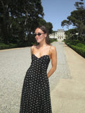 Polka Dot Printed Spaghetti Strap Long Robes 2024 Summer Classic High-waist A-line Party Dress Lasy Streetwear Maxi Dresses