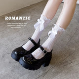 Lace Bow JK Socks White Mesh Fairy Sock Costumes Lolita Cos Japanese French Mid Socks Summer Thin Style With Small Leather Shoes