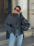 2024 New Fashion Scarf Collar Woolen Jackets For Women Elegant Long Sleeved Side Split Casual Coats Female Chic Autumn Overcoats