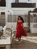 Dermearne Women Elegant Sleeveless Sling Midi Dress Fashion Backless Chest Wrapped Lace Up Dresses 2024 Lady Slim Split Holiday Robes