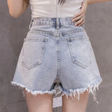 Y2K Tassel Denim Shorts Women High Waisted Ripped Jeans Shorts Chain Diamond Bottoms for Ladies Streetwear Hip Hop