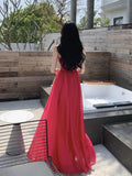Summer Ladies Solid Sexy Pleated Slip Dress Holiday Party Long Dress Women Bodycon Elegant Backless Sundress Boho Red Chiffon