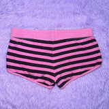Dermearne Punk Straps Striped Women's Shorts Gothic Sexy Slim Retro Harajuku Streetwear Aesthetic Pink Casual Y2K Clothes Cute Mini Shorts