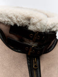 DERMEARNE Streetwear Women Retro Loose Spliced Faux Leather Soft Fur Short Jacket Winter Female Zipper Belt Coat Vintage Outwear