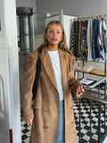 Woman Fashion Khaki Lapel Long Coats Fashion Double Breasted Full Sleeve Jacket With Pocket 2024 Autumn Lady Commute Windbreaket
