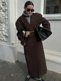 Casual Double-breasted Lapel Oversized Woolen Overcoat Women Chic Pockets Full Sleeve Coat 2024 New Autumn Lady Retro Streetwear