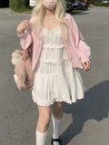 Summer New French Minimalist Style White Slip Dress Lace Girl Sweet First Love Sleeveless Loose A-line Short Dress for Women