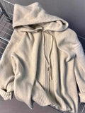 Gray Hooded Sweater Coat Women Spring Autumn Double Zipper Long Sleeve Loose Knitted Cardigans Simple All-matched Hoodies