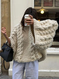 Dermearne 1 Loose Knitted Women's Sweater High Neck Wide Long Sleeve Female Knitwear Tops 2024 Autumn Winter Fashion Oversized Lady Pullover