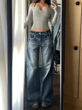 Dermearne Y2k Vintage Baggy Wide Leg Jeans for Women Washed Casual High Waist Loose Denim Pants Streetwear Korean Flared Trousers