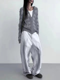 Zip Up Hooded Cardigan Women Japanese Y2k Style Hollow Crop Sweater Vintage Gray Thin Knitted Long Sleev Tops