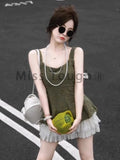 2024 Summer Vintage Elegant Set Women Y2k Print Casual Chic 2 Piece Set Female Solid Slim Sleeveless Tops+High-waisted Skirt New