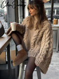 Dermearne 2 Oversize High Neck Knit Pullover Women Lazy Round Neck Kink Solid Sweater Female 2024 Autumn Winter Warm Lady Sweaters