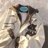 Dermearne Y2K retro embroidery hooded drawstring hooded zipper jacket men and women American lamb velvet couple loose coat female ins tide