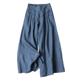 Dermearne Summer Pants for Women Cotton Linen Large Size Wide Leg Pants Femme Arts Style Elastic Waist Solid Casual Loose Pantalon
