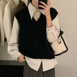 Dermearne Women V-Neck Knit Office Sweater Vest Loose Casual Pullovers Vest Bottoming Solid Sweater Vest For Women 2024 Fall Winter