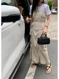 Korean Fashion New Summer Dress Women Pleated Design Large Pockets Waisted Midi Dress Female Sleeveless Solid Black Long Dresses