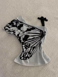 Dermearne Summer Sexy One Off Shoulder Y2k Aesthetic T-Shirts Streetwear Vintage Gray Printing Slim Tshirts Harajuku Bottoming Tops