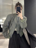 Women Bomber Jacket Zipper Long Sleeve Coat Spring Autumn Cropped Jacket Sweatshirt Pocket Patchwork Tops Loose Casual Outerwear