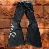 Dermearne 2024 New Retro Distressed Micro-flared Embroidered Jeans Street Men and Women High Waist Harajuku Y2K Industrial Fit Jeans