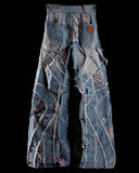 Streetwear Jeans Y2K Mens Womens Harajuku Hip Hop Sakura Embroidery Retro Patch Heavy Baggy Jeans High Waist Wide Leg Trouser