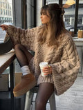 Dermearne 1 Loose Knitted Women's Sweater High Neck Wide Long Sleeve Female Knitwear Tops 2024 Autumn Winter Fashion Oversized Lady Pullover