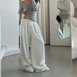 DERMEARNE Oversized Women Grey Sweatpants Y2k America Style Retro Baggy Pants Casual Sports Streetwear Hip Hop Trousers Joggers