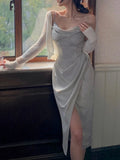 New Women Corset Ruched Midi Dress Summer Spaghetti Strap Sexy Bodycon Elegant Party Slim One Piece Clothes Vestidos