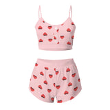 Swimsuit Women's 2-Piece Set Fashion Strawberry Print Lace Lace Sling Two-Piece Set Home Clothes Sweet Pajamas