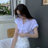 Korean White Shirt Chic Casual Design Sense Niche Blue Shirt Women Top French Sle White Polo Shirt Summer Girl Sweet Clothes